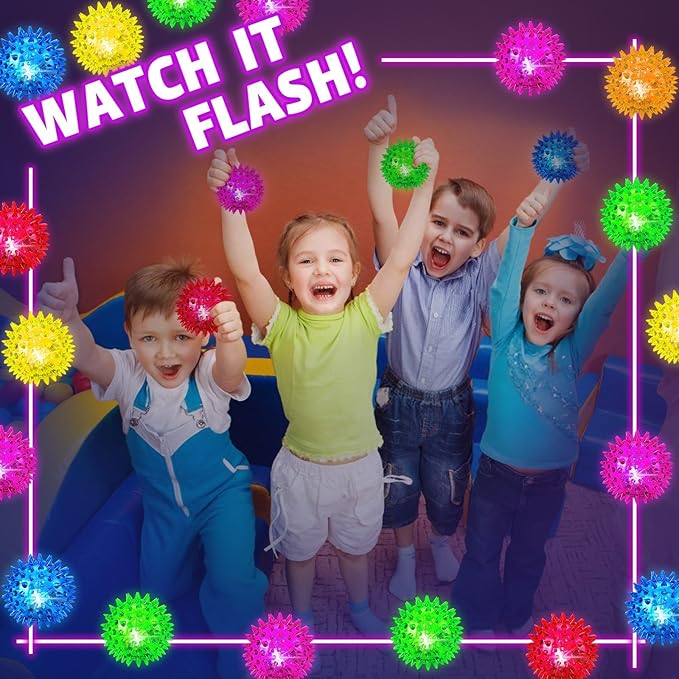 Bouncy Light Up Ball for Kids - LED Flashing Spiky Sensory Toys for Kids with Autism Stress Balls for Toddlers 1-3 Fidget Toys Sensory Balls Glow in The Dark for Novelty Noisemaker Toys for Parties