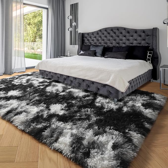 PAGISOFE Black White Grey Bedroom Rugs 4x6 Ft, Soft Fluffy Fuzzy Plush Indoor - Image 4