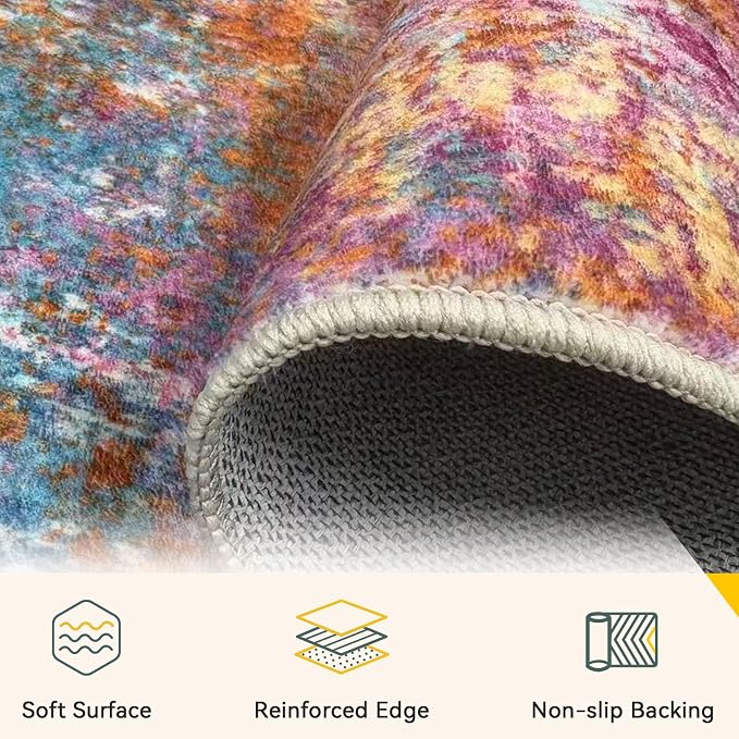 RELEANY Washable Area Rugs Square 8ft Non-Slip Modern Abstract Soft - Image 3