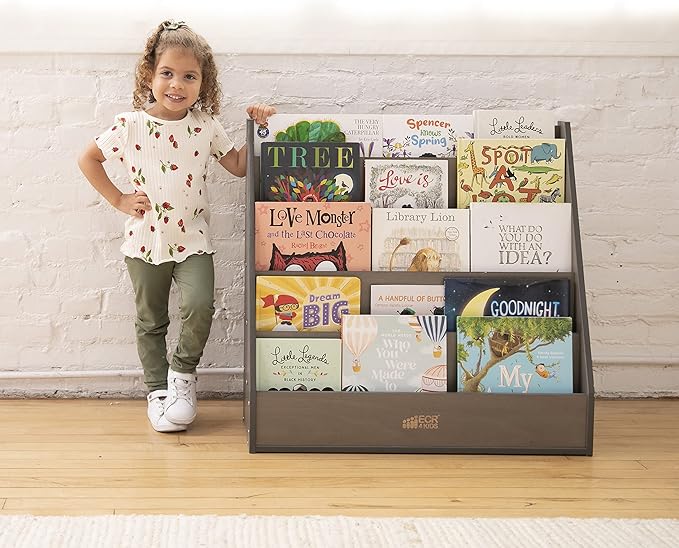 ECR4Kids Streamline Single-Sided Book Display with Storage, Classroom Bookshelf, Grey Wash