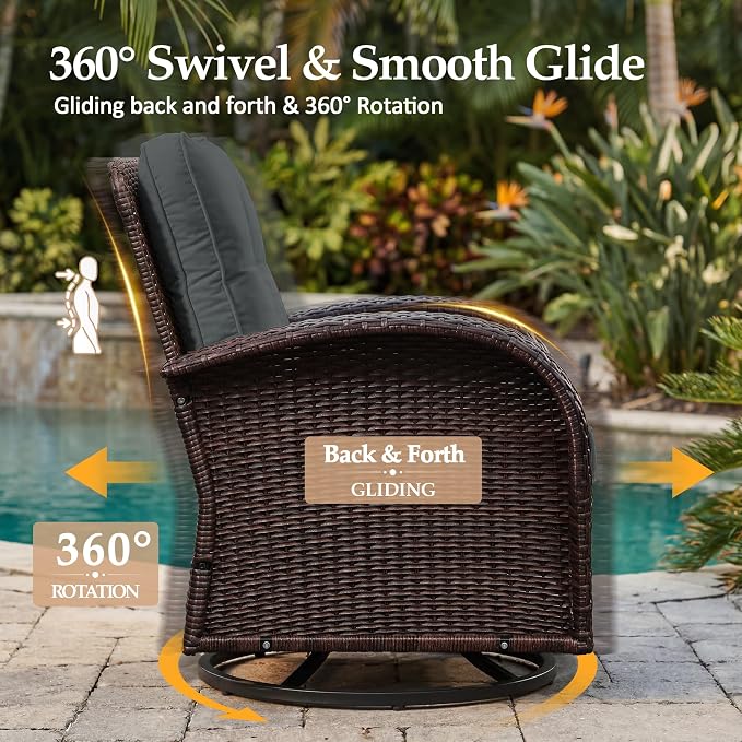 UPHA 5 Pieces Patio Furniture Sets, Wicker Outdoor Loveseat Sofa Set - Image 3