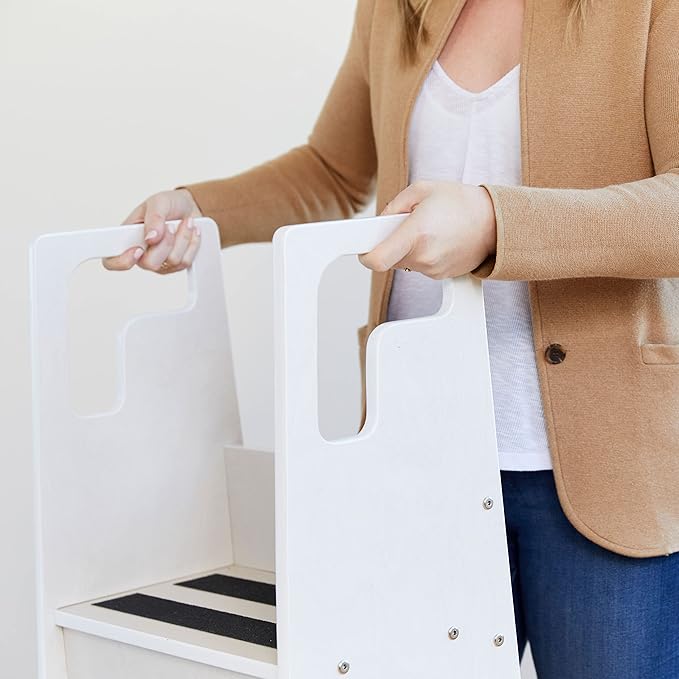 ECR4Kids Reach-Up Step Stool with Handles, Kids Furniture, White Wash