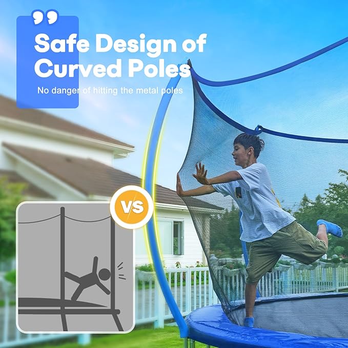 Zupapa 1500LBS Weight Capacity No-Gap Design 16 15 14 12 10FT Trampoline for Kids with Safety Enclosure Net Outdoor Backyards Trampolines with Non-Slip Ladder for Children Adults Family