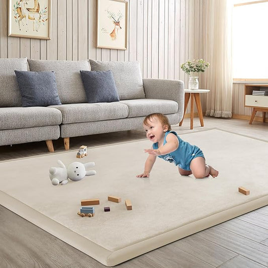 Baby Play Mat for Floor Tummy Time Nursery Rug Muscle Mat Area Playroom Rug Tatami 50 * 50" Memory Foam 1.3" Thick Crawling Mat For Babies,Toddlers, Infants, Kids(Beige)