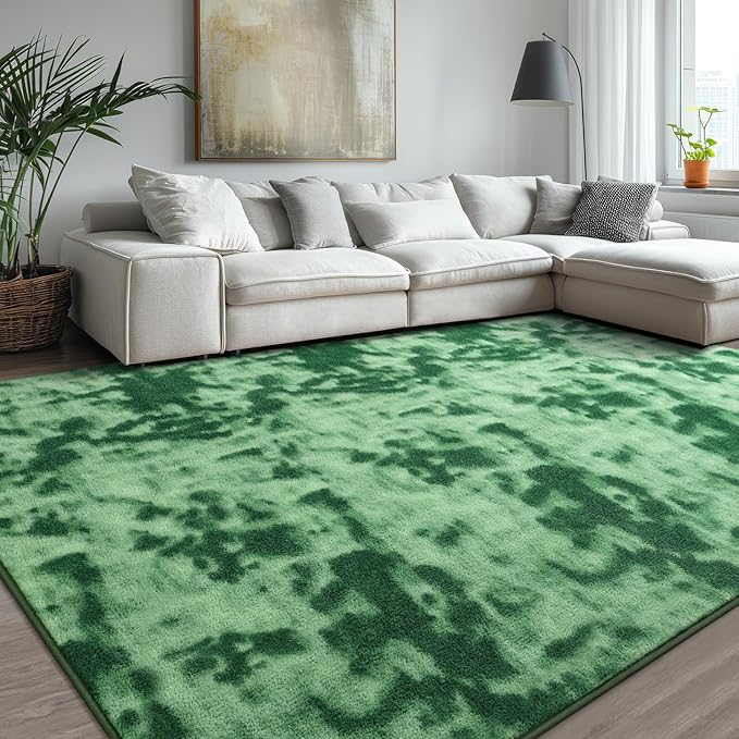Kimicole 5x8 Washable Area Rugs for Bedroom Living Room, Low Pile Ulta-Thin Solid Color Rug, Non-Slip Soft Fluffy Carpet for Nursery Kids Room Dorm Room Home Decor (Green)