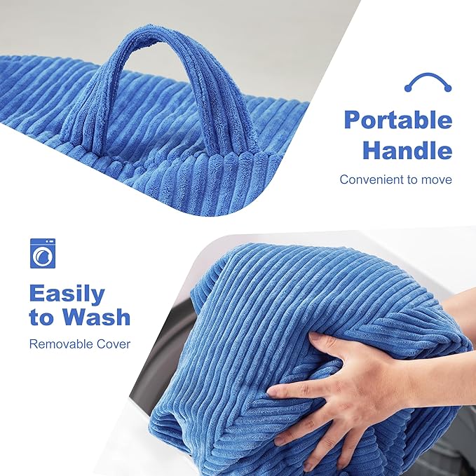 Homguava 3.5FT Bean Bag Chair: Teardrop Bean Bags with Memory Foam Filled, Compact Beanbag Chairs Soft Sofa with Corduroy Cover (Blue)