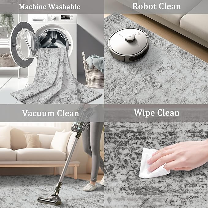 5x7 Area Rug Living Room Rugs - Washable Rug Large Modern Abstract Soft Thin Carpets Indoor Floor No Slip Vintage Carpet for Bedroom Under Dining Table Nursery Home Office Decor Gray