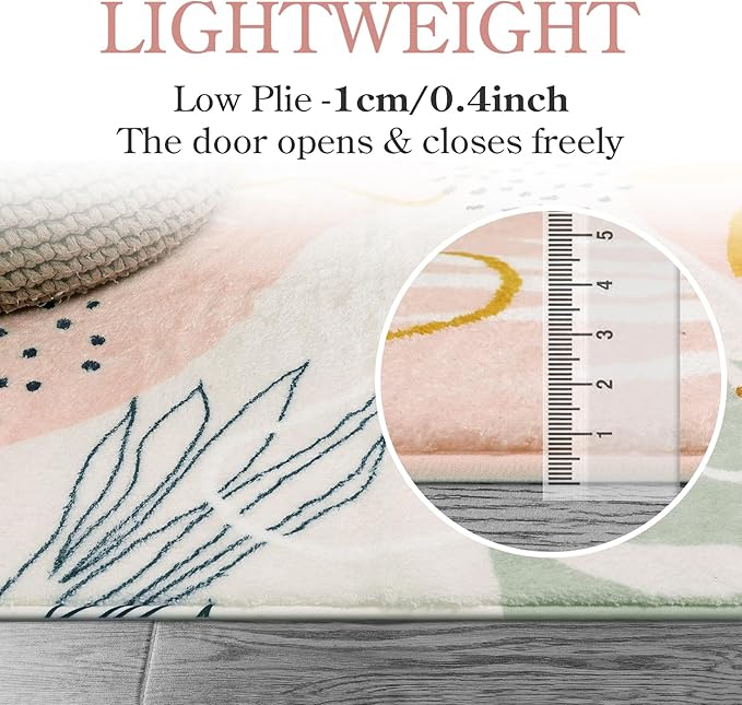 Lahome Pink Runner Rug - 2x7 Runner Rug Non-Slip Washable Bathroom Rug Runner Throw Lightweight Floor Runners for Hallway Non Skid, Botanical Print Carpet Runner for Kitchen Bedroom Laundry Room