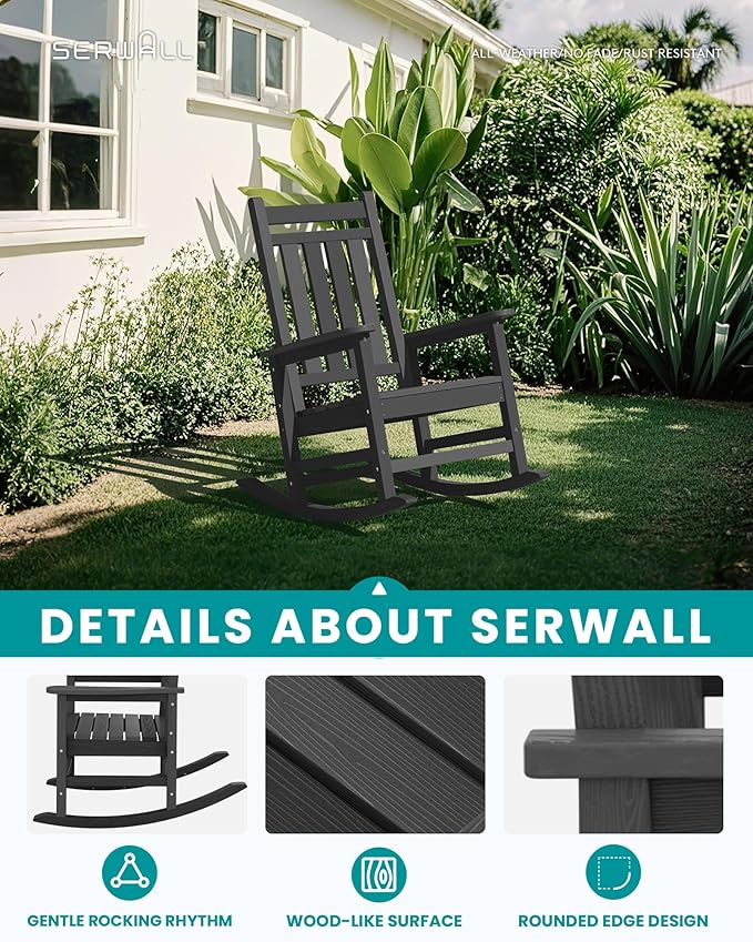 SERWALL Outdoor Rocking Chair Set of 4, HDPE Rocking Chair - Image 5