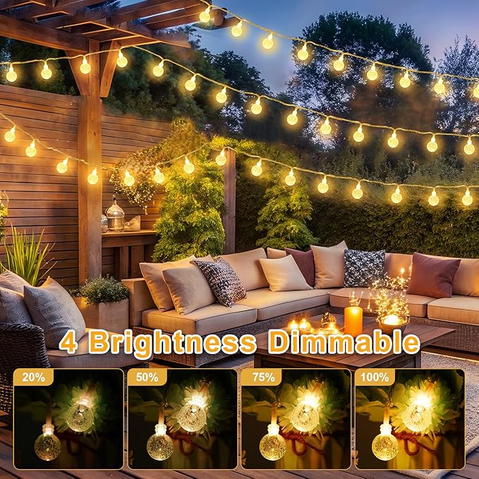 OMIKA Globe Outdoor String Lights Plug in, Connectable 66ft 120LED Crystal Ball Light Waterproof Remote, 24 Colors Decorative Lights for Patio Umbrella Tent Garden Eaves Party Indoor Christmas Décor