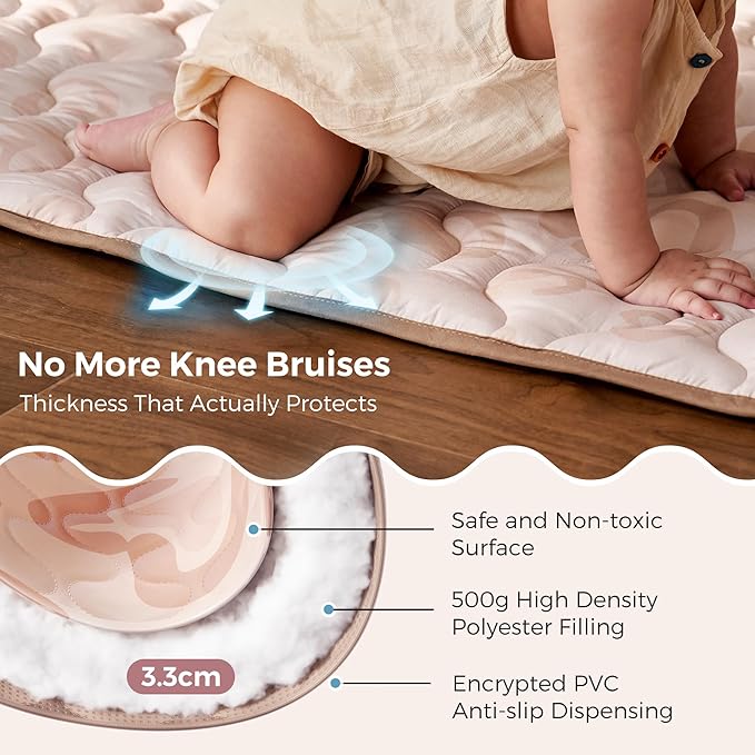 Momcozy Baby Play Mat for Floor, 50x50 Thickened Playpen Mat, Playmate for Baby Tummy Time, Waterproof & Non-Slip, Foldable Outdoor Mat with Carrying Handle, Leopard Heart