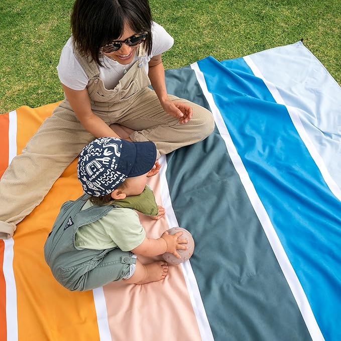 Nomadix Festival Blanket - Perfect for Picnics, Camping, & Lawn Seating - Plush Top & Water Resistant Base - Made with Post Consumer Recycled Materials - Stripes Retro - 60:x 70"