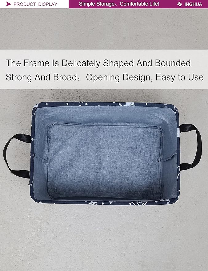 Rectangular Storage Basket Fabric Organizer Bin for Toys,Books,Clothes,Gifts,Pets-Perfect for Home,Office,Nursery,Dorm,Shelf(Rec-Blue star )