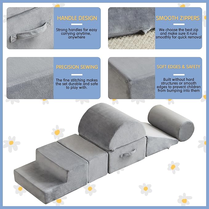 jela Foam Blocks 6Pcs Soft Play Equipment Soft Velvet, Toddler Climbing Toys Indoor Soft Play Climbing for Toddlers, Lightweight Climbing Blocks for Babies, Kids, Climb and Crawl Foam Playset