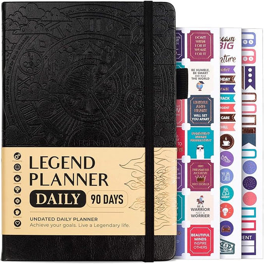 Legend Planner Daily for 3 Months – Undated Monthly Weekly & Daily Planner to Hit Goals. Organizer & Productivity Journal, A5 (Black)
