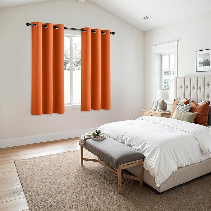 MIULEE Orange Blackout Curtains - Bedroom Window Treatment Fall Curtains Thermal Insulated Room Darkening Drapes for Living Room Kitchen Grommet Light Blocking Drapery, 40 x 45 Inches Long, 2 Panels