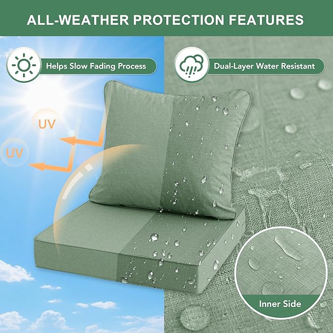 Summsun Outdoor Cushions for Patio Furniture, Faux Linen Water Resistant - Image 3