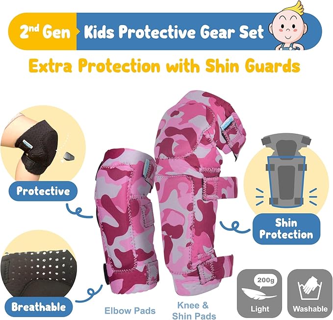 Soft-Style Kids Knee and Elbow Pads with Bike Gloves, Flexible Impact-Resistant Gear for Ages 2-11, Designed for Balance Bikes, Roller-Skating, and Skateboarding