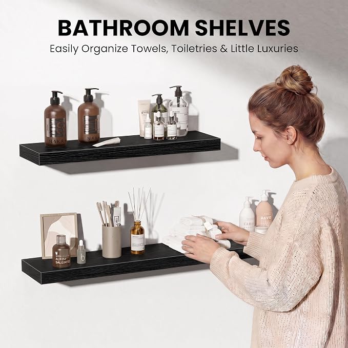 Fun Memories 32 Inch Floating Shelves Wall-Mounted, Rustic Wood Shelf - Image 5