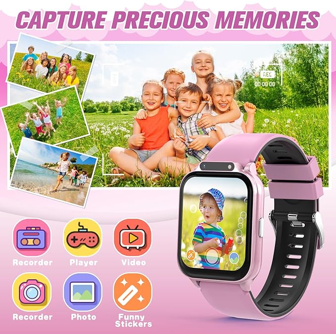 Smart Watch for Kids 1.85" with Fitness Tracker, Sleep Monitor, 22/100+ Sport Modes, DIY Dial, IP68 Waterproof, Step Counter, Heart Rate, Camera, with/Without APP, Gift for 3-12 Years Old Girls