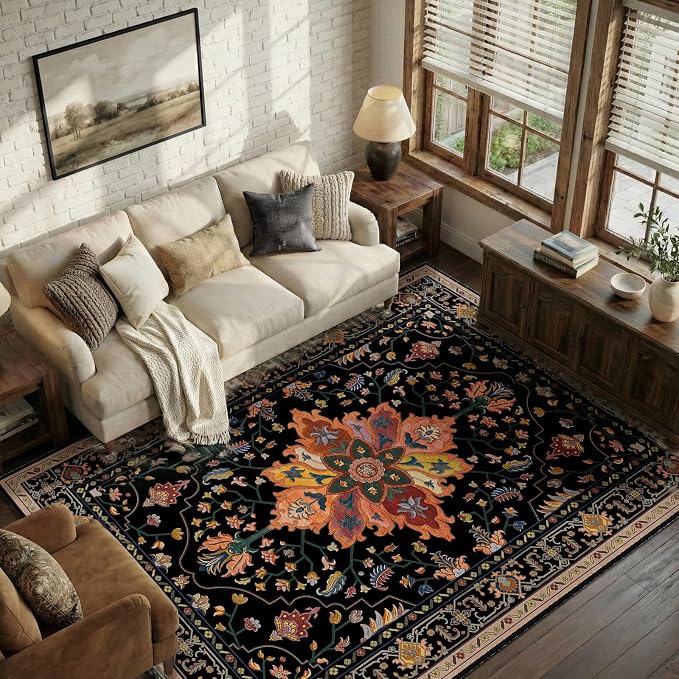 RELEANY Area Rugs 5'x7' Washable Non-Slip, Floral Vintage Distress Print - Image 2