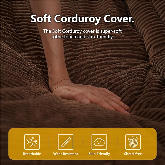 N&V Fireside Mid Century Armless Floor Sofa, Soft Premium Corduroy Floor Lounge - Image 7