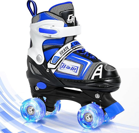 Adjustable Quad Skates for Kids, Teens, and Adults – Light-Up Wheels – Comfortable Fit, Secure Closure, Indoor and Outdoor Roller Skates for Boys and Girls