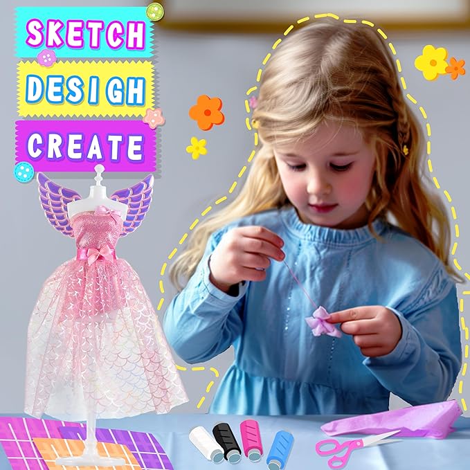 900+ Fashion Designer Kits for Girls with Mannequins-Kids Sewing Kits，Girls Fashion Design Gift，Arts and Crafts Kit，Girl Craft Activities Age 6 7 8 9 10 11 12