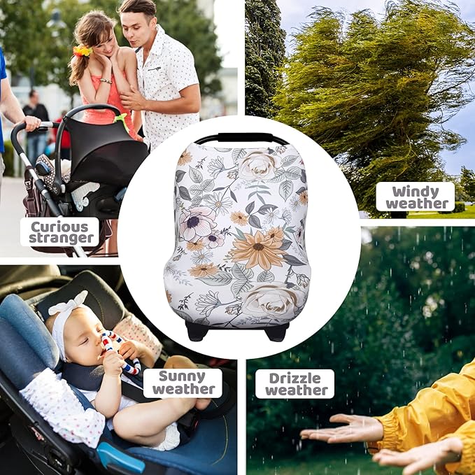 Rquite All-in-1 Car Seat Cover Baby, Carseat Covers for Girl Boy, Stretchy Soft Infant Car Seat Cover, Multi-use Baby Carrier Cover, Car Seat Canopy, Stroller Sun Shade, Nursing Breastfeeding Cover