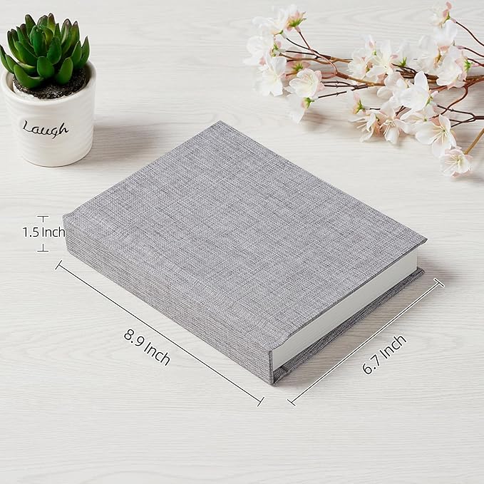 Photo Album 5x7 with Writing Space Linen Cover 5x7 Photo Album Book Holds 20 Photos Ideal for Wedding Theme-Album and Baby Photo Albums(Gray,20 Pockets)
