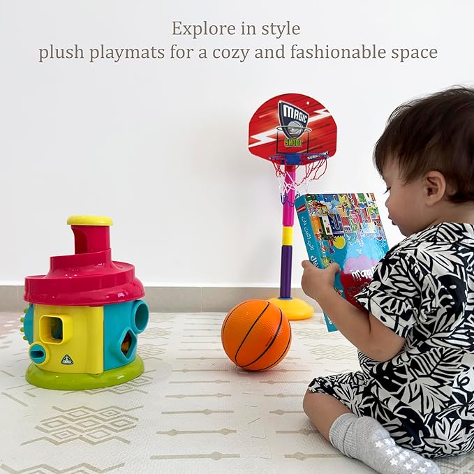 MOON WALKERS Stylish Boho Baby Play Mats for Floor,(6x6ft) Play Mat for Babies and Toddlers, Non-Toxic, Soft, Thick, Tummy Time Mat for Crawling (Extra Large 9 Tiles, Ivory Aztec)