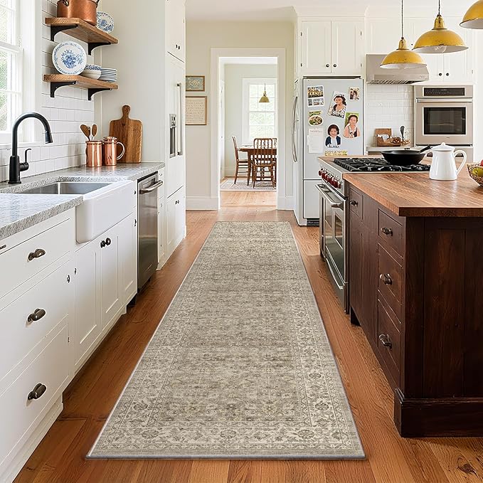 Machine Washable Kitchen Runner Rugs: 2'x10' Hallway Rug Stain Resistant Non Slip Low Pile Soft Carpet Runners for Hallways Indoor Entryway Kitchen Laundry Room Bedroom Bathroom Farmhouse