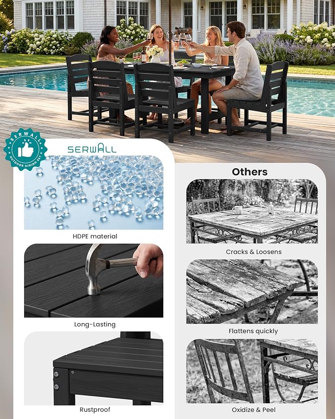 SERWALL Patio Dining Sets for 6 Person, HDPE Dining Set - Image 8