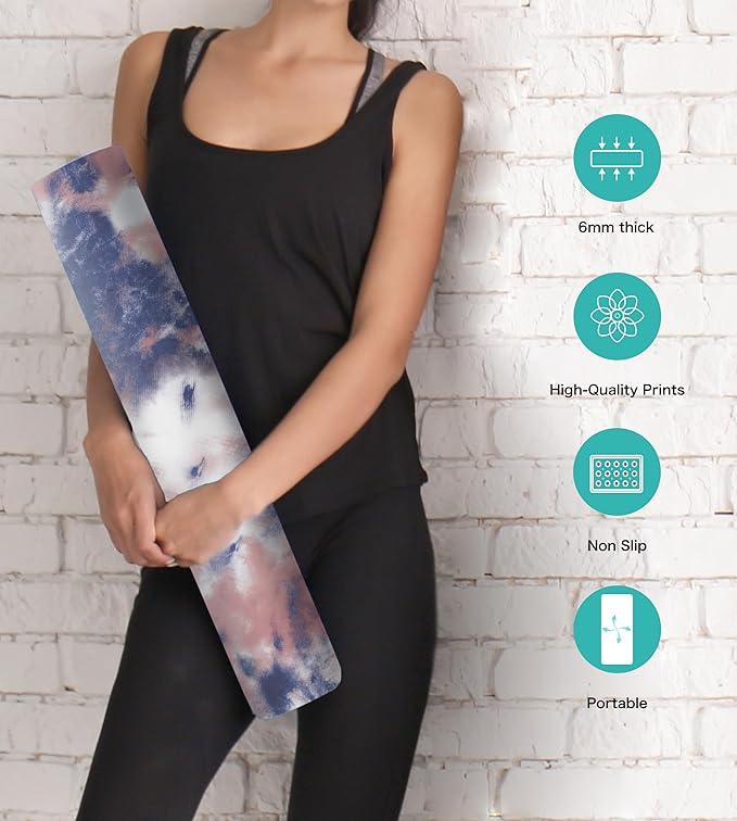 Non Slip Yoga Mat TPE Workout Mat for Men Women, Thick Workout Mat with Carrying Strap, Fitness Mats for Exercise, Yoga, Fitness, Pilates, Floor Workouts (72" x 24" x 6mm)