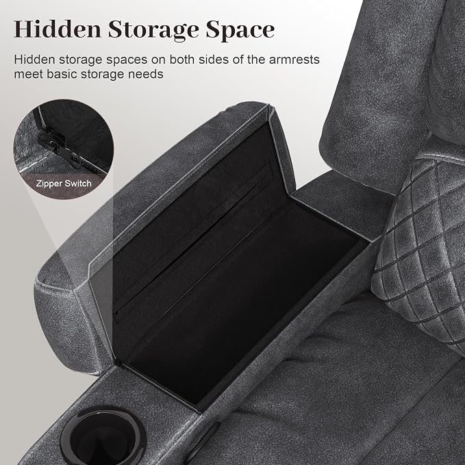 Yolsali Velvet Fabric Recliner Sofa, 3 Seater Manual Reclining Sofa - Image 7