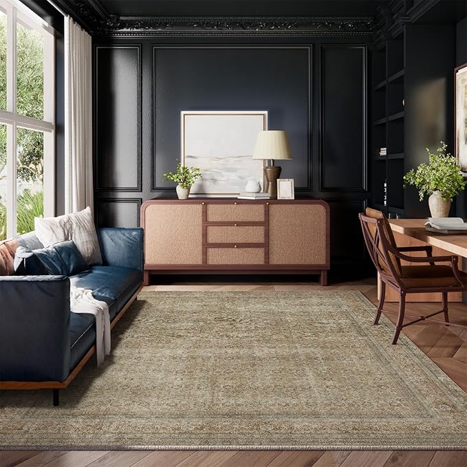 Washable Area Rugs for Living Room: 6x9 Bedroom Rug Boho Vintage Rugs Stain Resistant Non Slip Low Pile Lightweight Soft Carpets for Dining Room Kitchen Nursery Kids Room Farmhouse Living Room