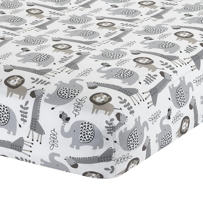 Lambs & Ivy Urban Jungle 4-Piece Crib Bedding Set - Gray, Brown, White, Jungle