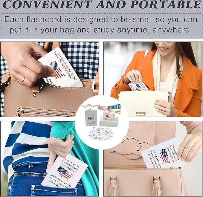 U.S Civics Test Flash Cards Combo Set,2025 US Citizenship Test Flash Cards & Study Guide Combo, Bilingual English/Spanish Naturalization Prep Kit with 100+ Civics Questions