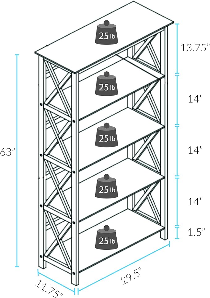 Montego 5-Shelf Bookcase-Walnut - Image 3