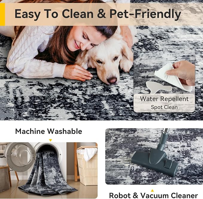 RELEANY Washable Area Rugs 8'x10' Non-Slip Modern Abstract Soft - Image 4