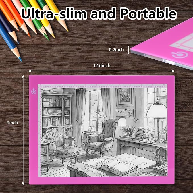 Light Pad Drawing A4 Tracing Light Table NXENTC LED Copy Board Ultra-Thin Display Pad Brightness Adjustable Stencil Artist Art Tracing Tatto Table Pink