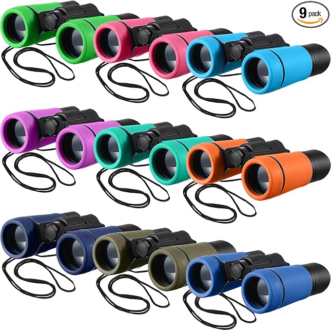 Yunsailing 9 Pack Kid Binoculars Shockproof Mini Compact Binoculars Gifts for 3-12 Years Boys Girls Folding Small Telescope for Kids Bird Watching Camping Outdoor Play, 9 Colors (Multicolored)