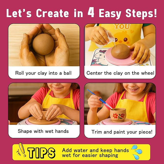 ROHSCE Ceramic Pottery Wheel Kit, Clay and Painting Set for Kids Creative Art Toys