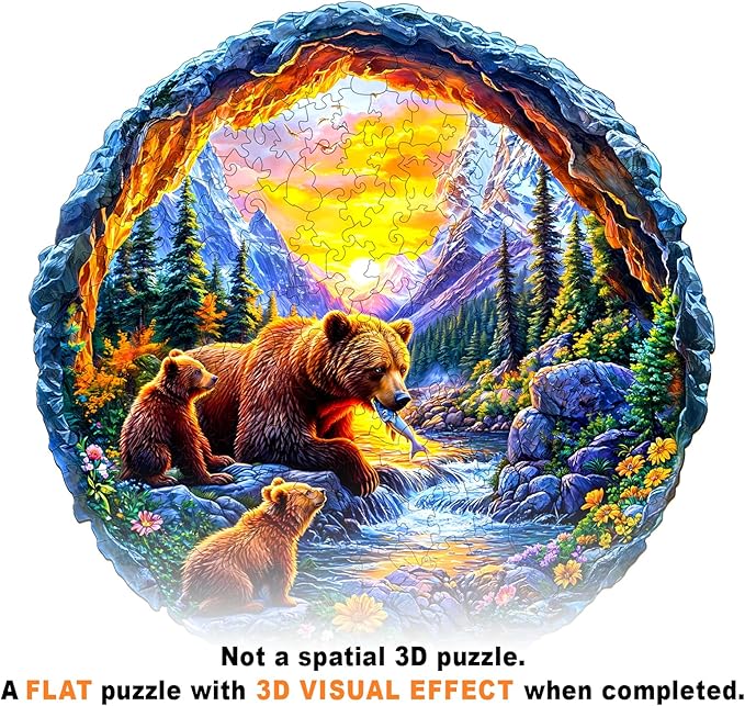 Wooden Puzzles for Adults and Kids - Bear Family Wooden Jigsaw Puzzle - Unique Animal Shaped Wood Puzzles Adult - Creative Birthday Gift Family Game 290pcs