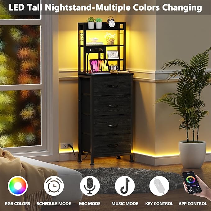 Furnulem Tall Nightstand, LED Night Stand - Image 4