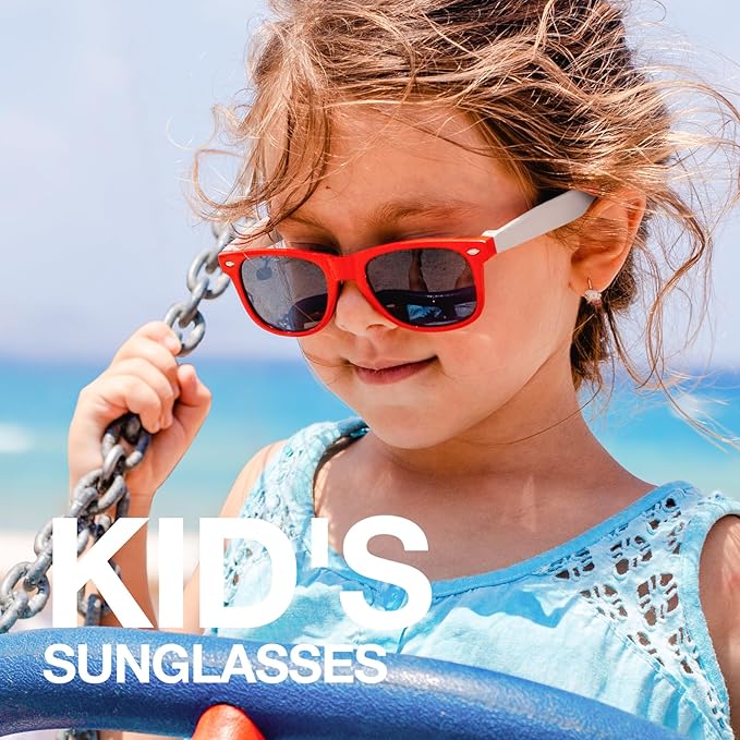 RIVBOS Kids Sunglasses Polarized UV Protection Flexible Rubber Glasses Shades with Strap for Boys Girls RBK004