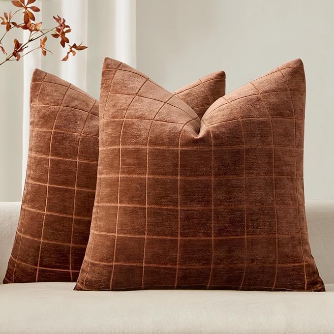 MIULEE Decorative Chenille Check Throw Pillow Covers Vintage Plaid Couch by MIULEE