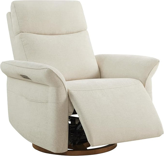 CHITA Power Recliner Chair, Electric Triple-Motor Swivel Glider Nursery Rocking Chair with Adjustable Power Headrest and Lumbar Support, GREENGARD Gold Certified, Solid Wood Base, Linen
