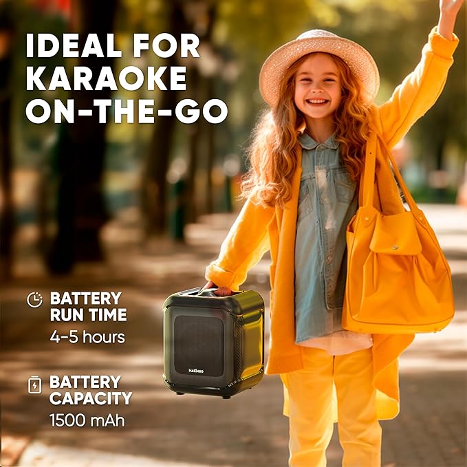 MASINGO Karaoke Machine for Kids and Adults with 2 Wireless Bluetooth Microphones, PA Portable Speaker Toy for Girls and Boys with Colorful LED Lights, Supports TF Card/USB, TWS for Home Party, C7