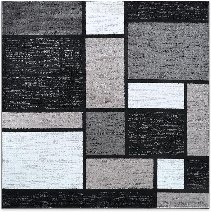 Rugshop Contemporary Modern Boxes for Home Office,Living Room,Bedroom,Kitchen Non Shedding Square Area Rug 6'6" x 6'6" Gray